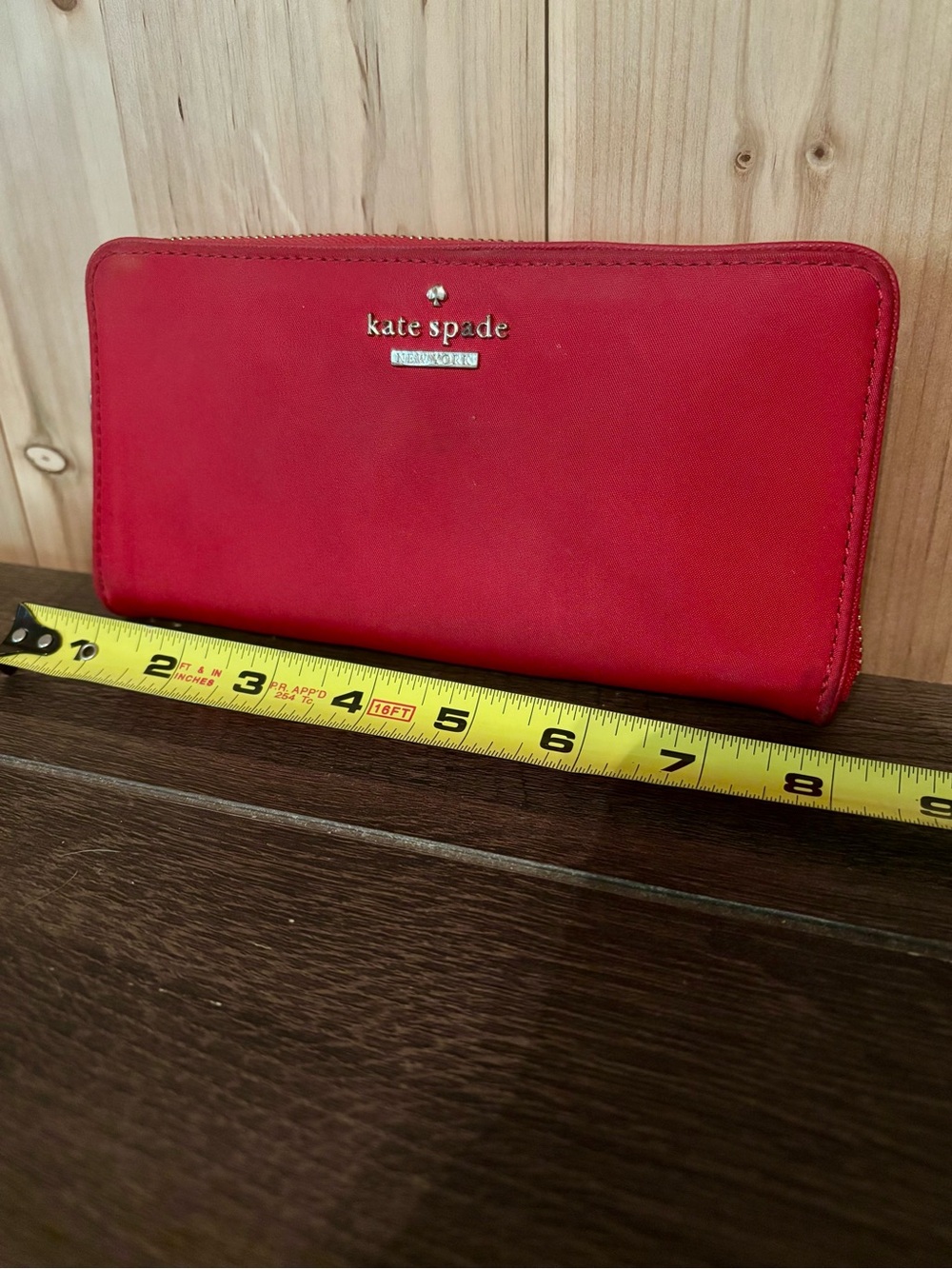kate spade Red Leather Zip-Around Wallet with Gold Logo - Picture 2 of 5